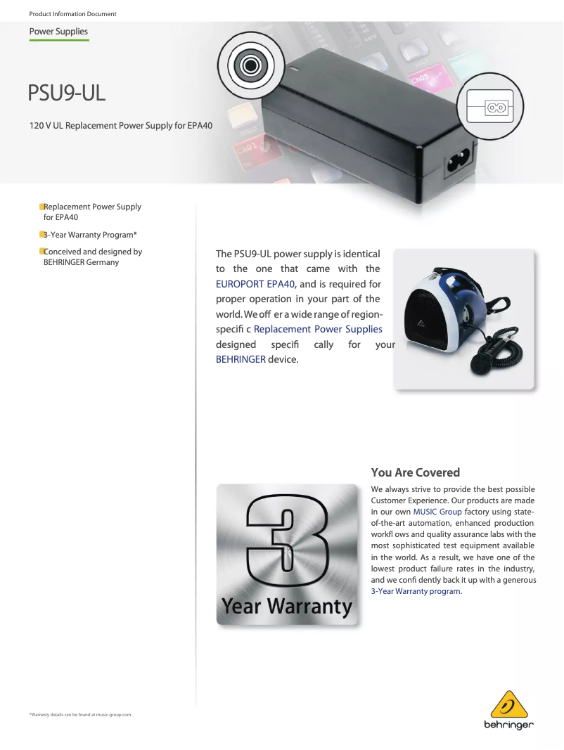 Image de la première page du manuel de l'appareil PSU9-UL