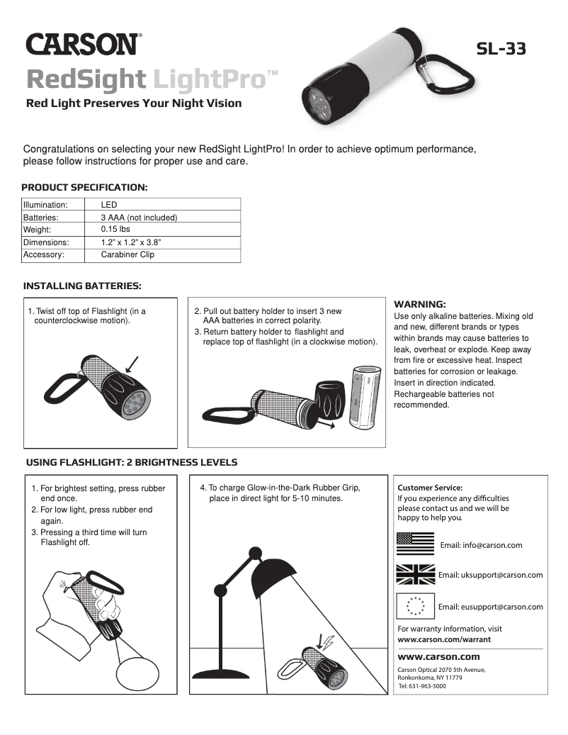 Page 1 de la notice Manuel utilisateur Carson RedSight Pro SL-33