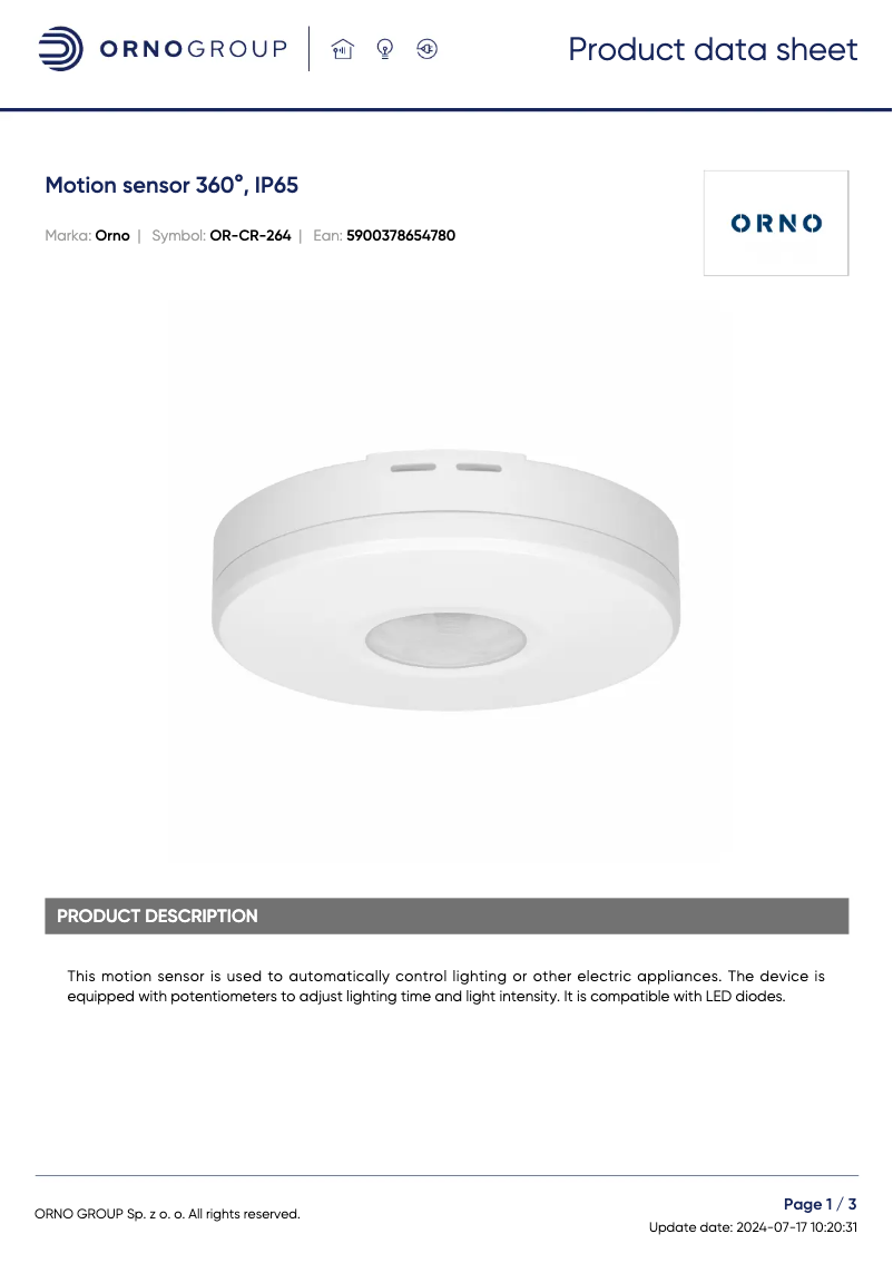 Página 1 del manual Ficha técnica ORNO OR-CR-264