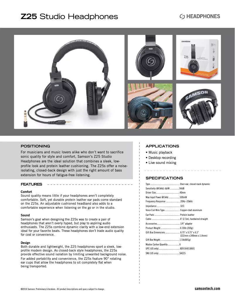 Page n°1 - Manuel utilisateur Samson Z25