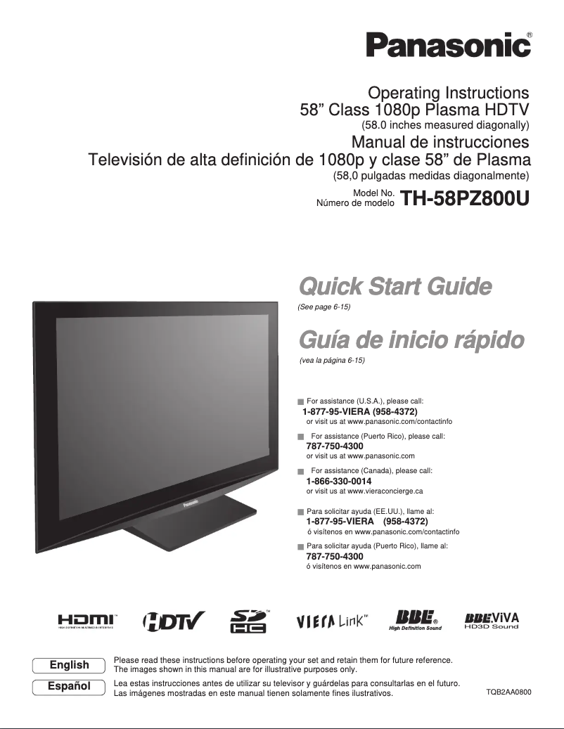 Page 1 de la notice Manuel utilisateur Panasonic Viera TH-58PZ800U