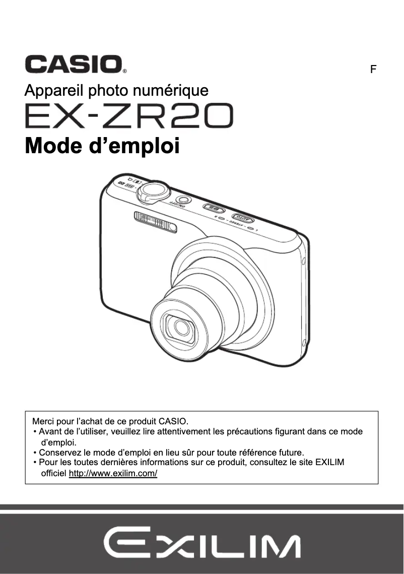 Image de la première page du manuel de l'appareil Exilim EX-ZR20