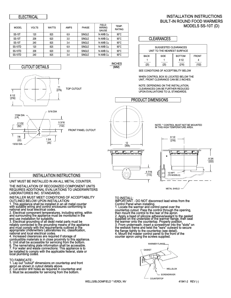 Page 1 de la notice Manuel utilisateur Wells SS10TDU