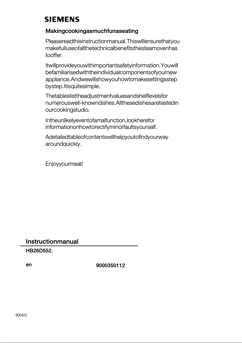 Page 1 de la notice Manuel utilisateur Siemens HB26D552