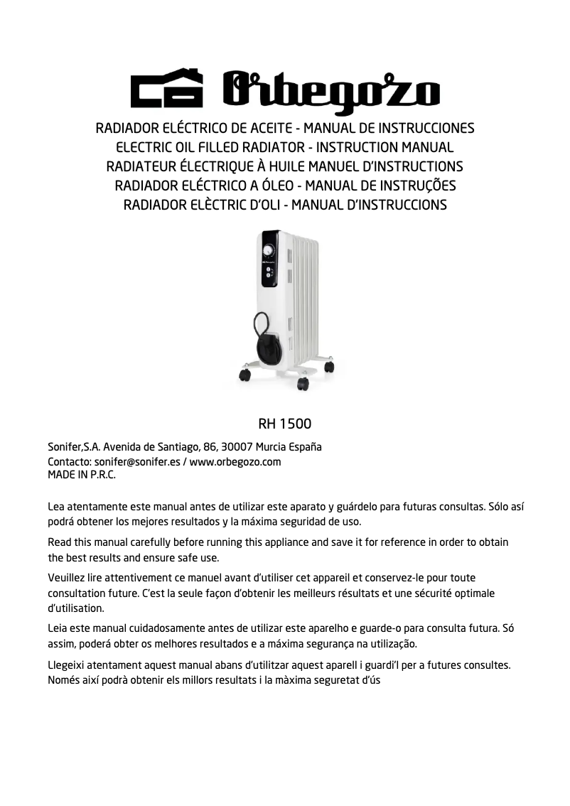 Page 1 of the manual User Manual Orbegozo RH 1500