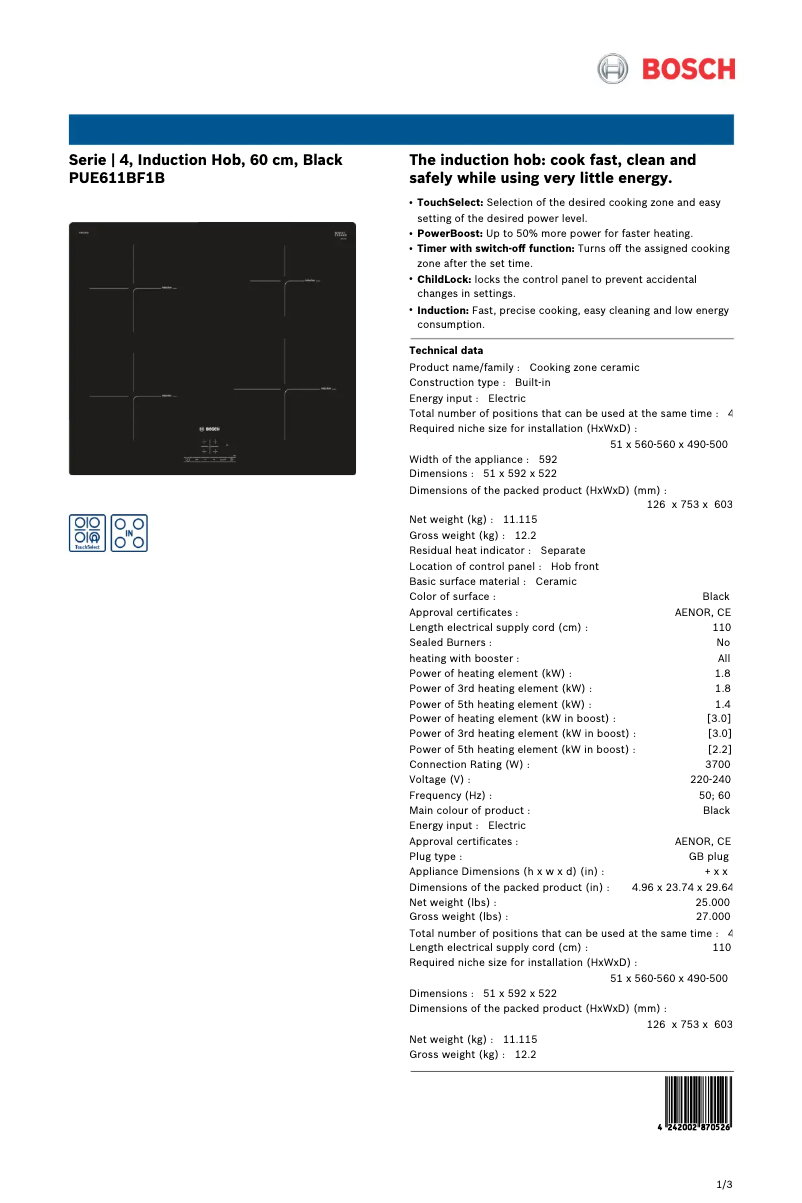 Image de la première page du manuel de l'appareil PUE611BF1B