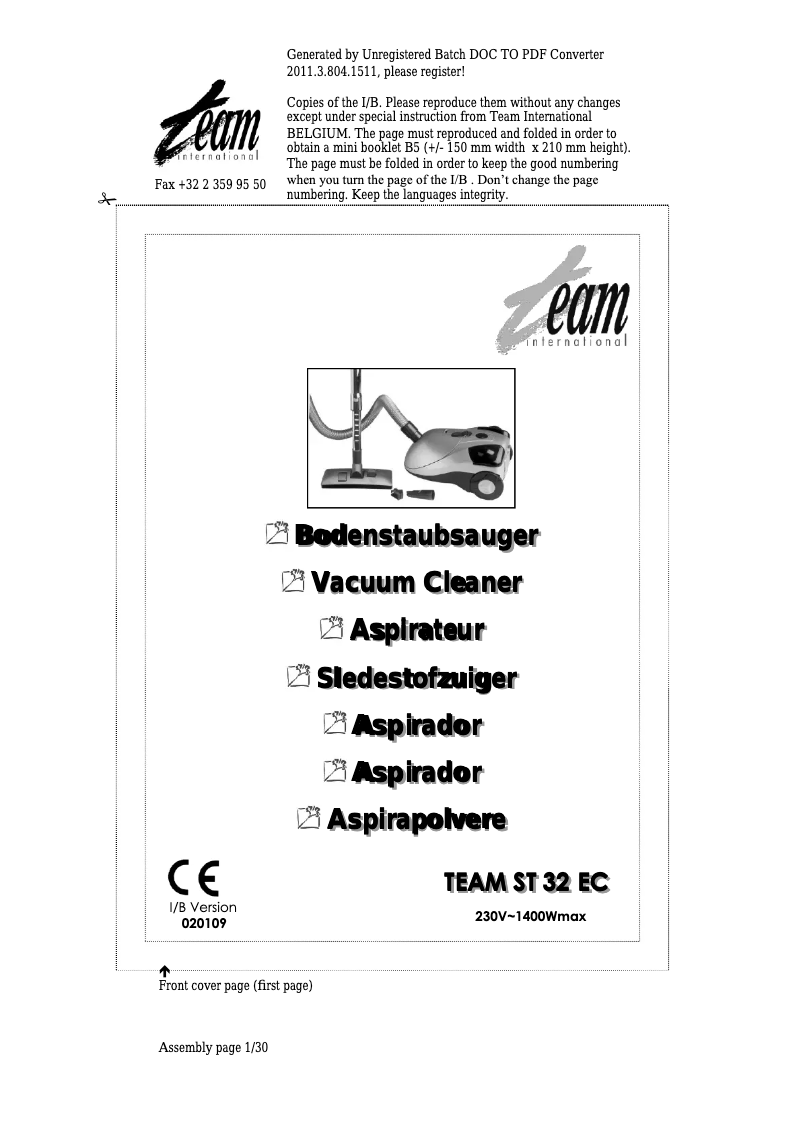 Página 1 del manual Manual de usuario Team ST 32 EC