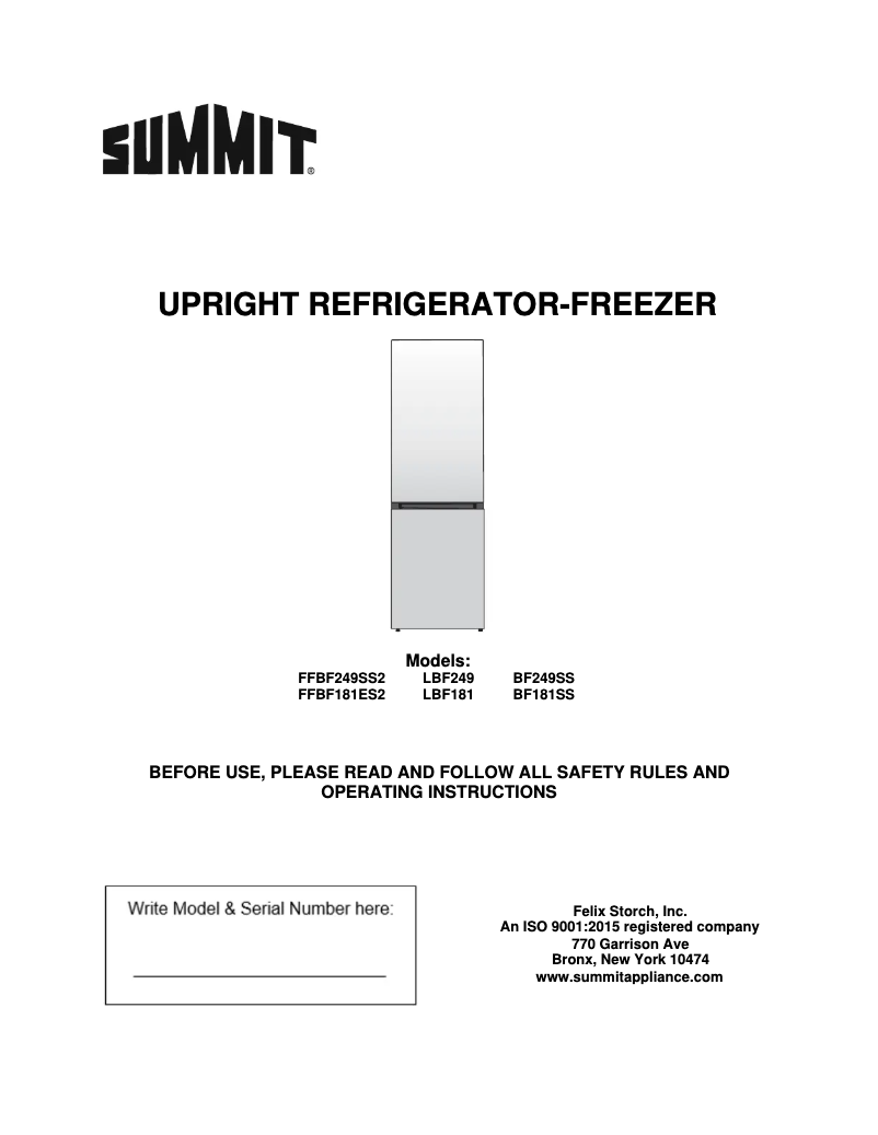 Image de la première page du manuel de l'appareil FFBF249SS2