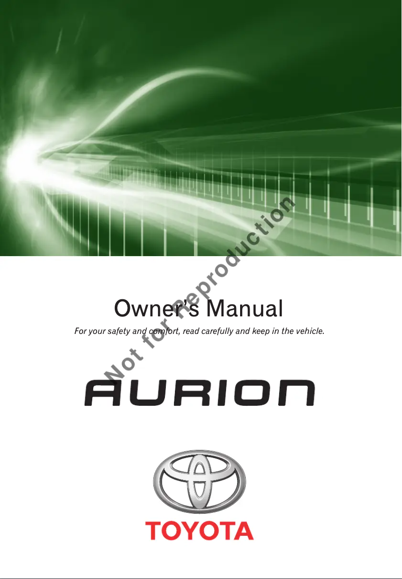 Page 1 de la notice Manuel utilisateur Toyota Aurion (2012)