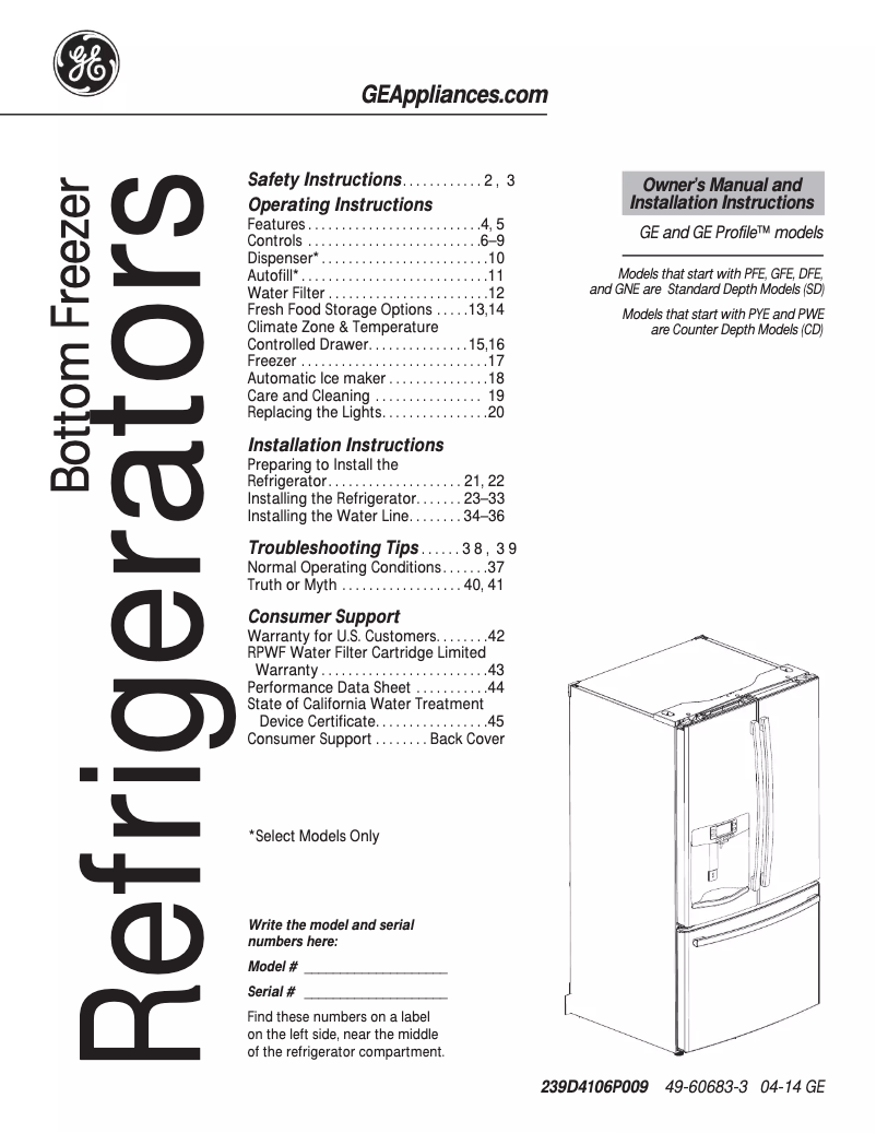 Page 1 de la notice Guide d'installation Adora DFE29JSDSS