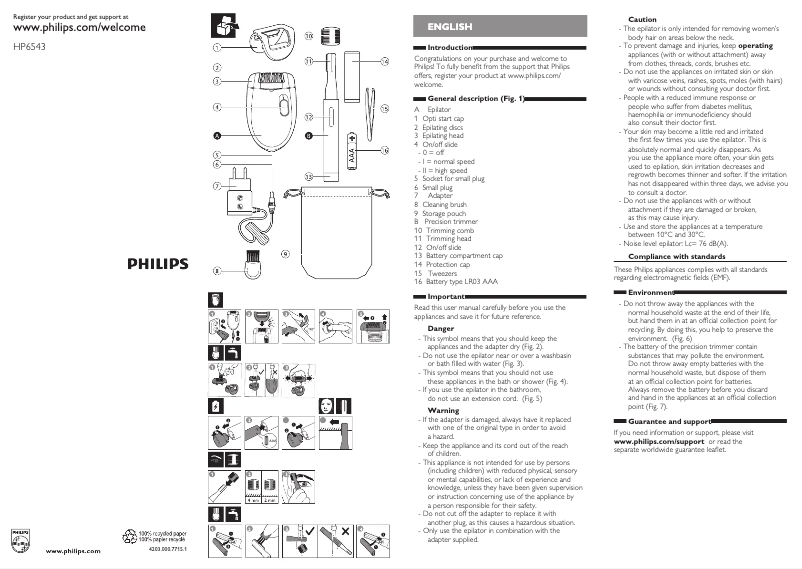 Page n°1 - Manuel utilisateur Philips HP6543
