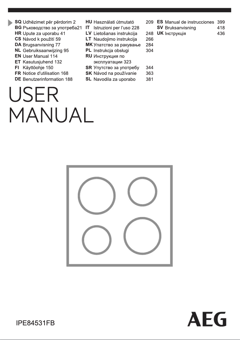 Page 1 de la notice Manuel utilisateur AEG IPE84531FB