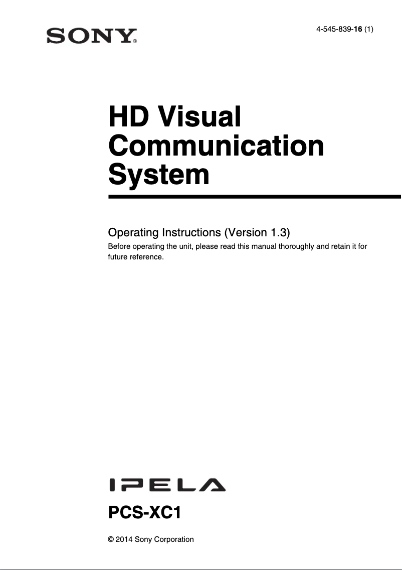 Page 1 de la notice Manuel utilisateur Sony PCS-XC1