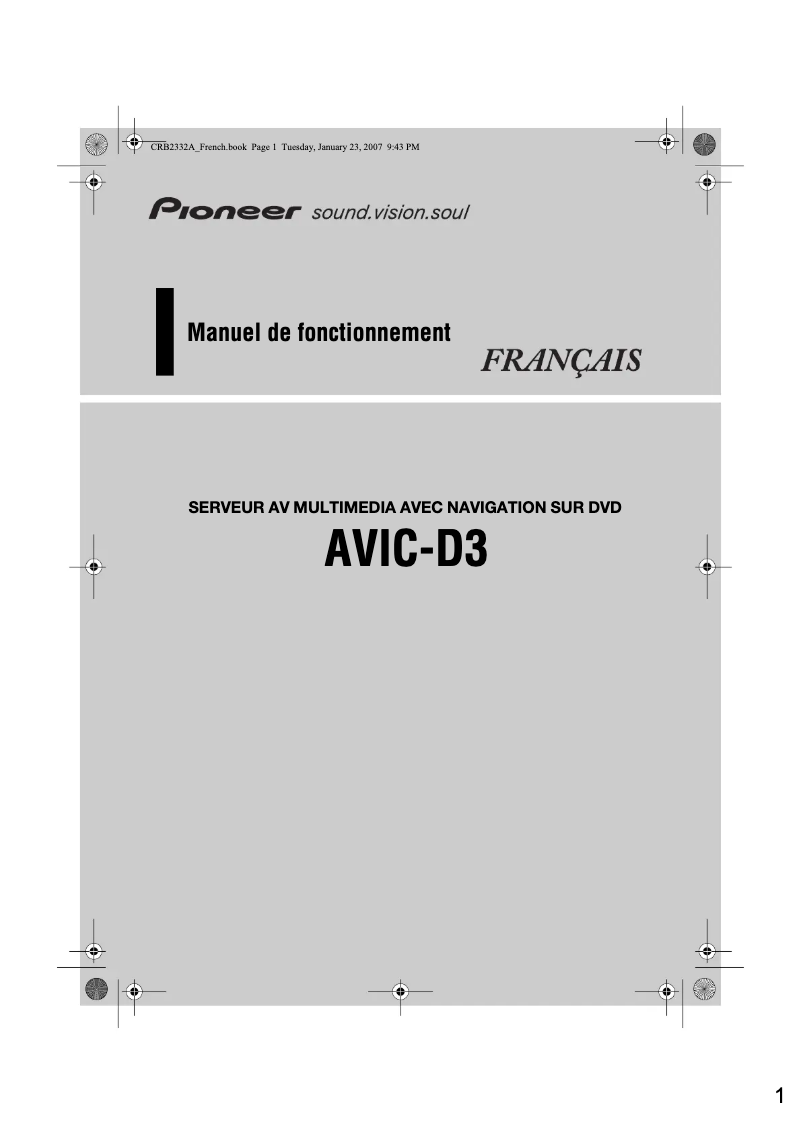 Page n°1 - Manuel utilisateur Pioneer AVIC-D3