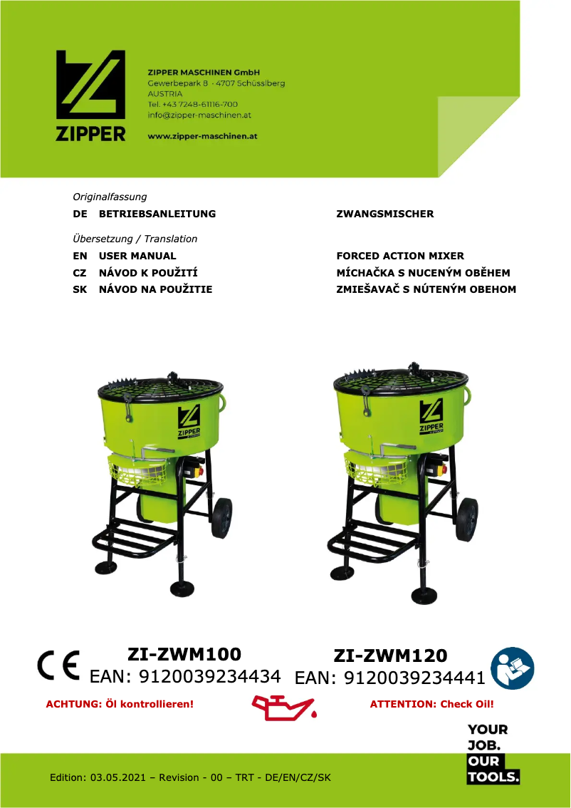 Page 1 de la notice Manuel utilisateur Zipper ZI-ZWM120