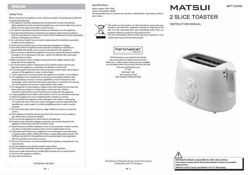Página 1 del manual Manual de usuario Matsui MPT122WE