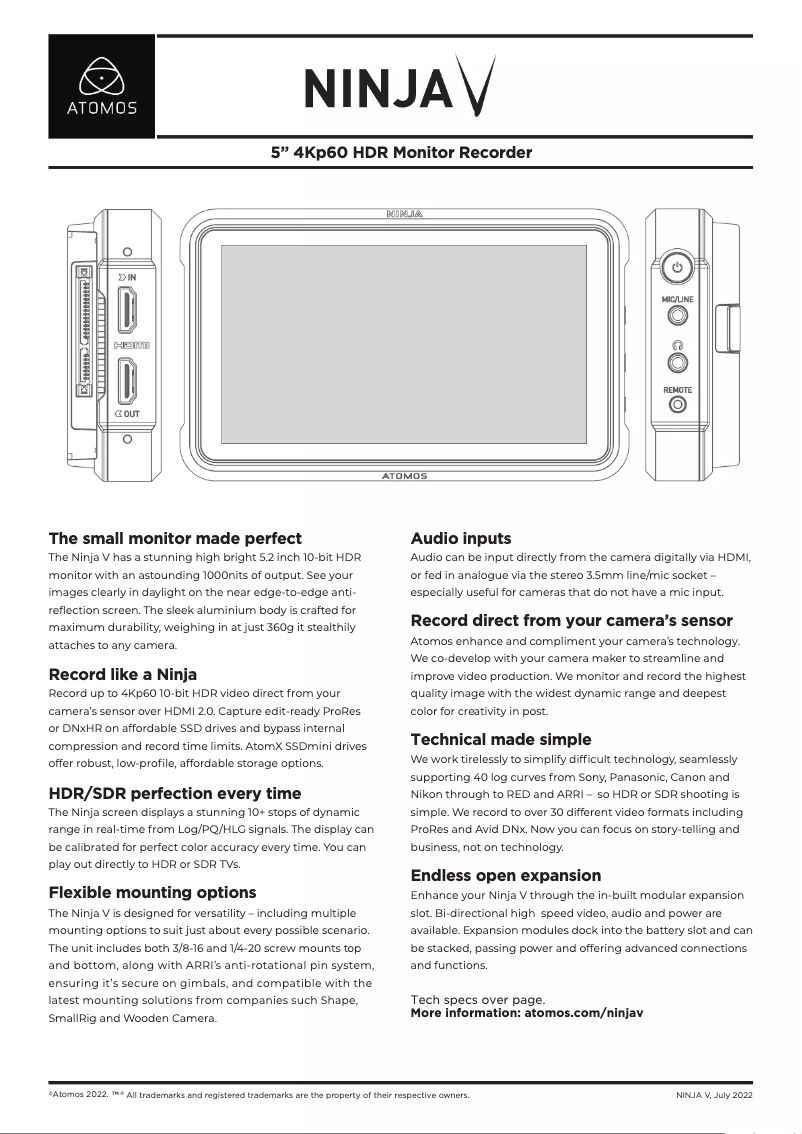 Image de la première page du manuel de l'appareil Ninja V