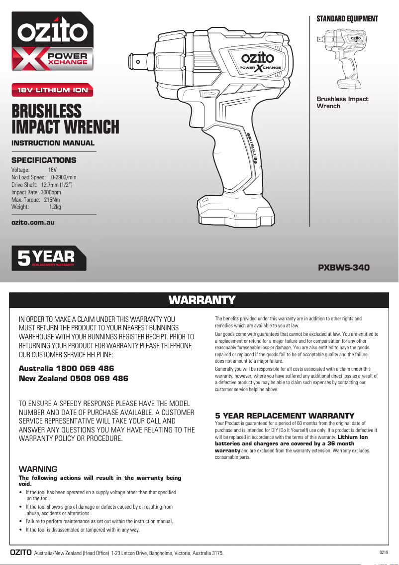 Página 1 del manual Manual de usuario Ozito PXBWK-130