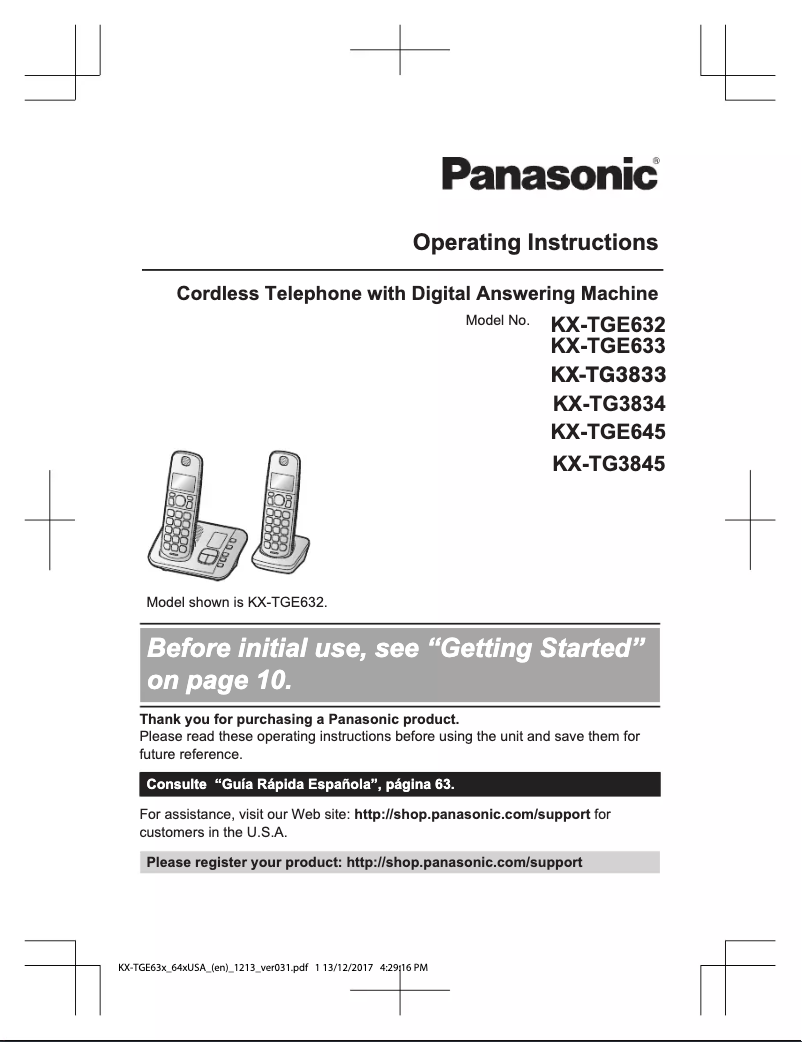 Page n°1 - Manuel utilisateur Panasonic KX-TG3833M
