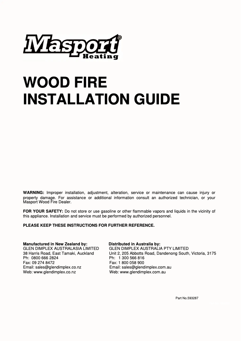 Page 1 de la notice Guide d'installation Masport Adena