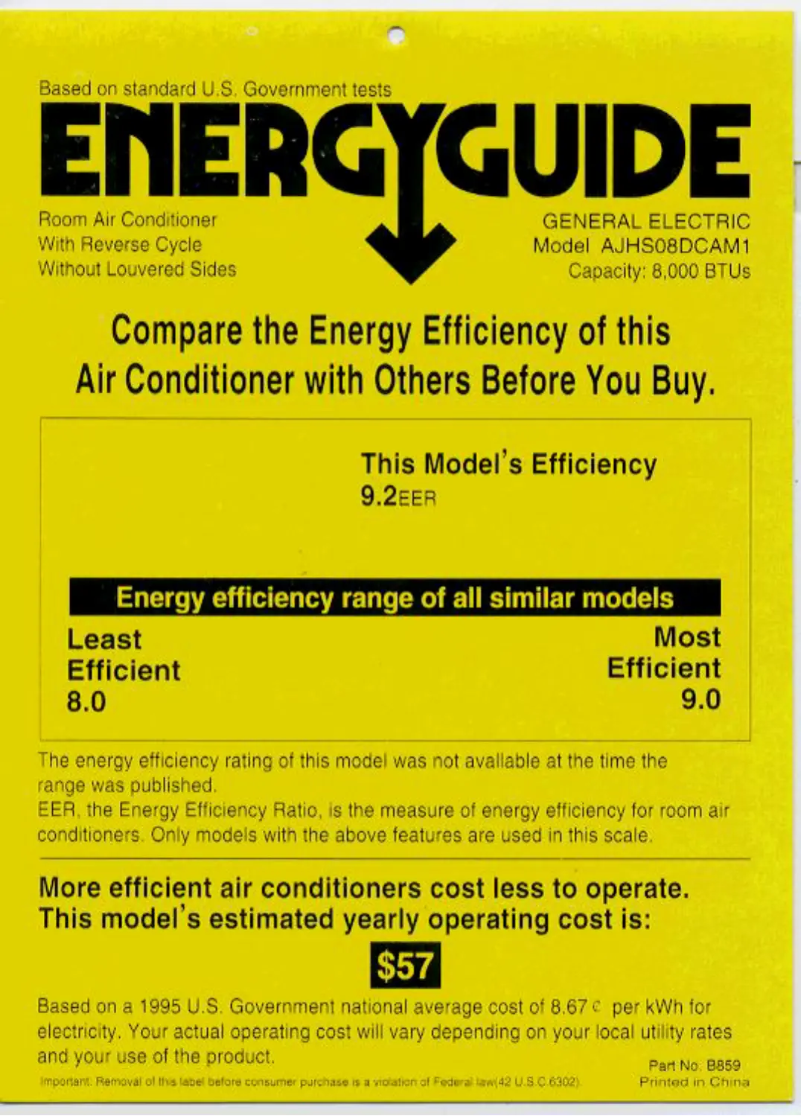Page n°1 - Label énergétique GE AJHS08DC