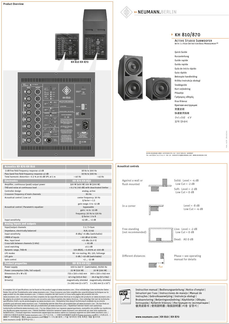 Page 1 de la notice Guide de démarrage rapide Neumann KH 810 G