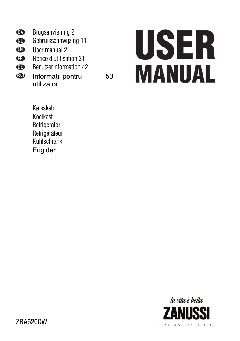 Page n°1 - Manuel utilisateur Zanussi ZRA620CW