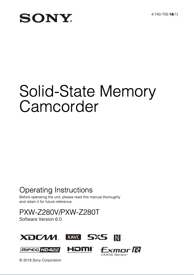 Page 1 de la notice Manuel utilisateur Sony PXW-Z280T