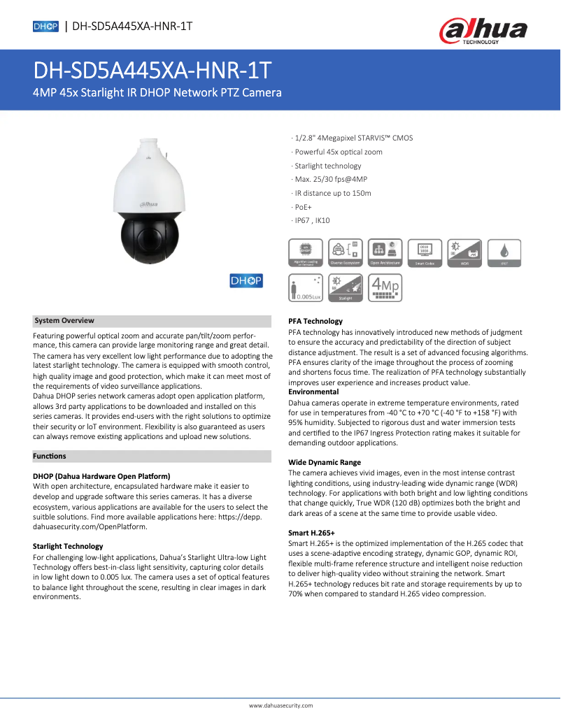 Page n°1 - Fiche technique Dahua Technology SD5A445XA-HNR-1T