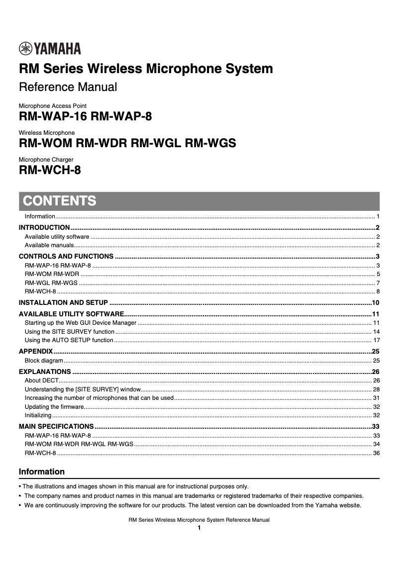 Page 1 de la notice Manuel utilisateur Yamaha RM-WAP-8