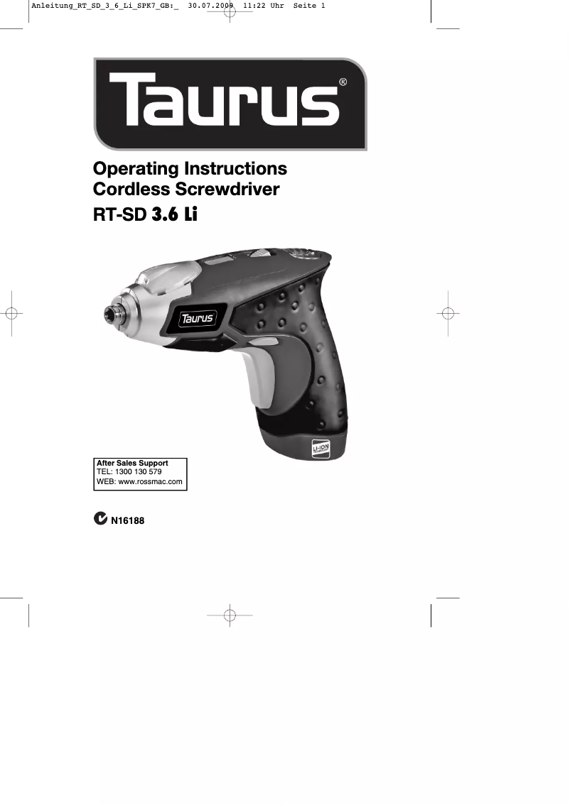 Page n°1 - Manuel utilisateur Taurus RT-SD 3,6 Li