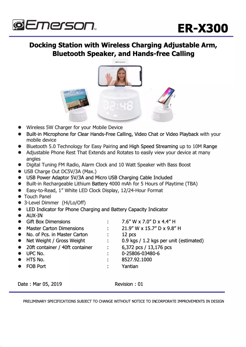 Page 1 de la notice Fiche technique Emerson ER-X300