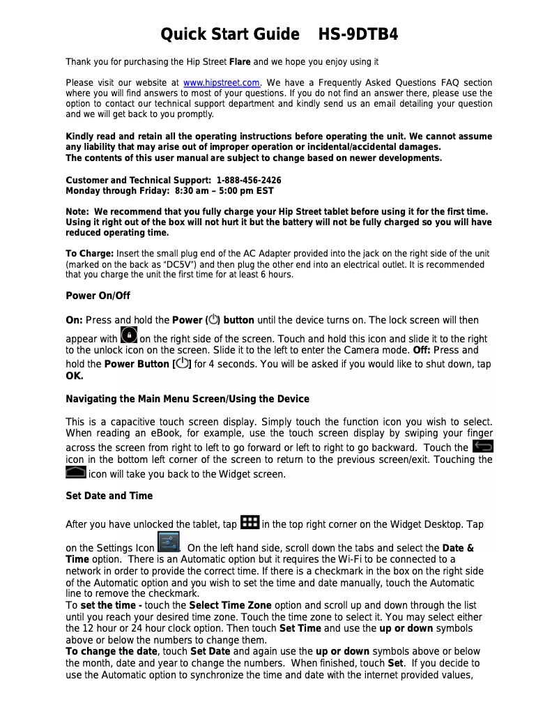 Page 1 de la notice Manuel utilisateur Hipstreet HS-9DTB4 Flare