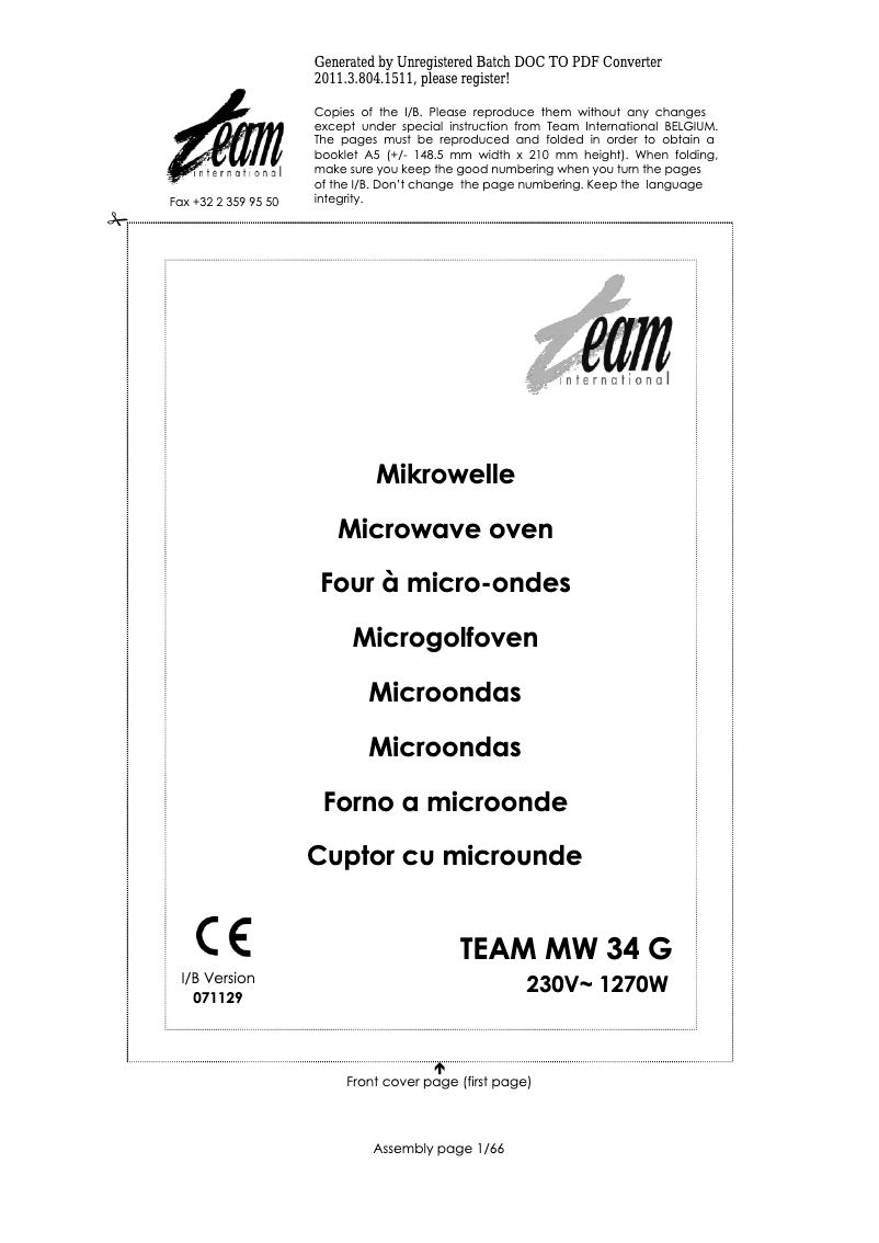 Imagen de la primera página del manual del dispositivo MW 34