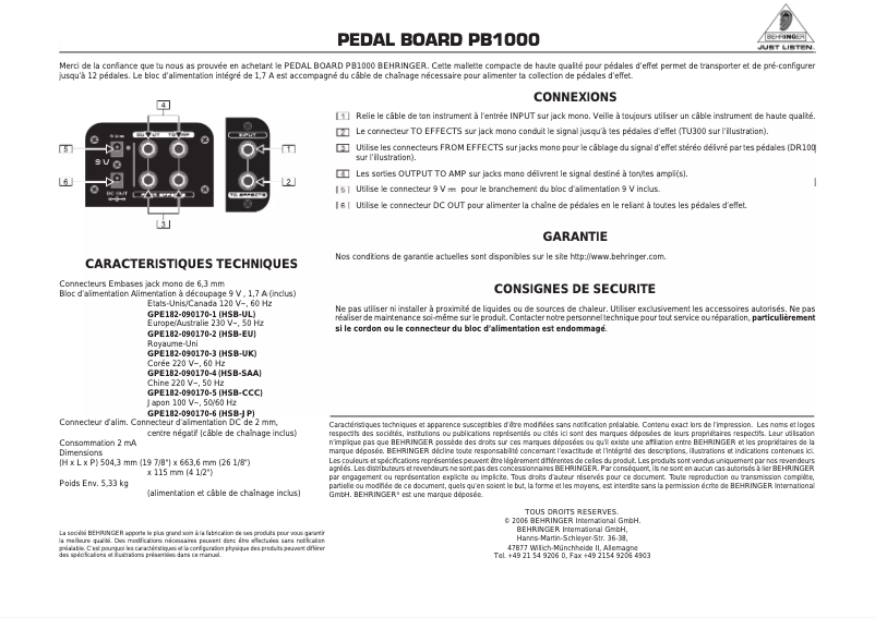 Page n°1 - Manuel utilisateur Behringer Pedal Board PB1000
