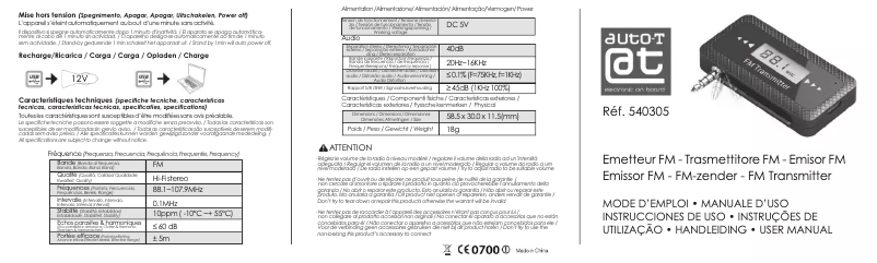 Page 1 de la notice Manuel utilisateur Auto-T 540305
