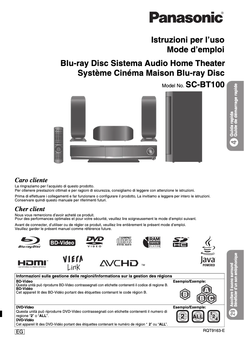 Page 1 de la notice Manuel utilisateur Panasonic SC-BT100