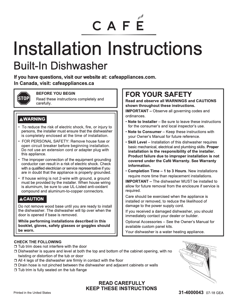 Page n°1 - Guide d'installation GE Café CDT866P3MD1