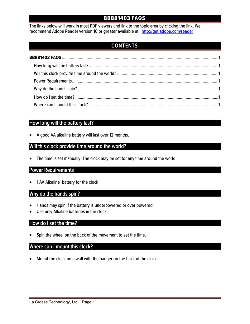 Page 1 de la notice FAQ La Crosse Technology BBB81403