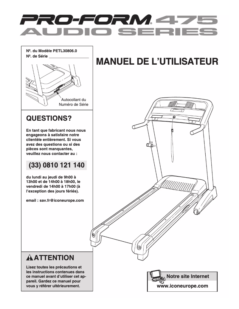 Page 1 de la notice Manuel utilisateur Pro-form Audio Series 475