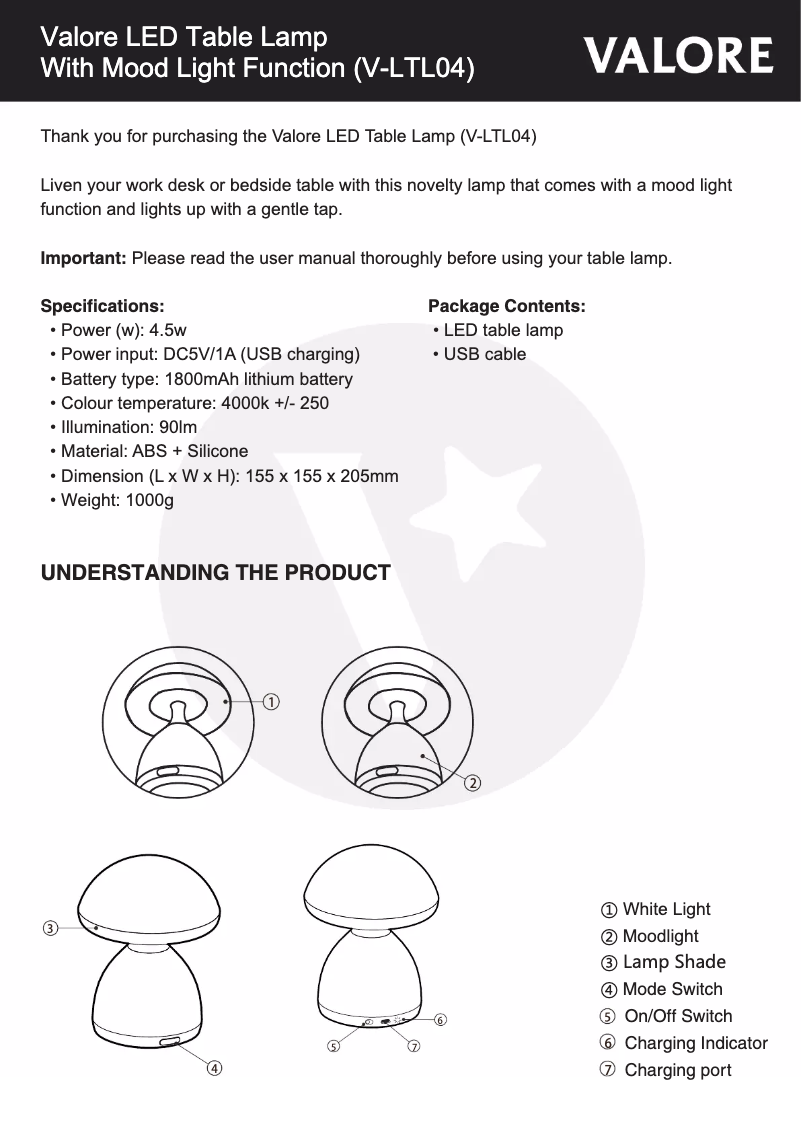 Page n°1 - Manuel utilisateur Valore V-LTL04