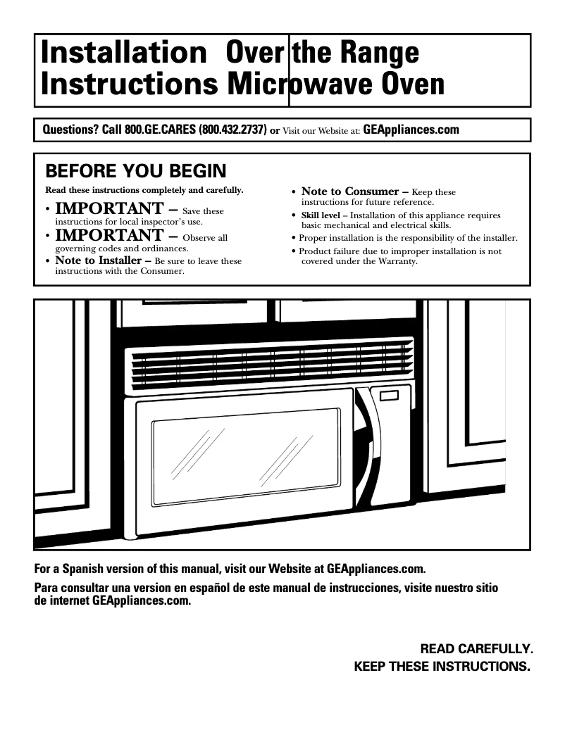 Page n°1 - Guide d'installation GE JVM1631BK