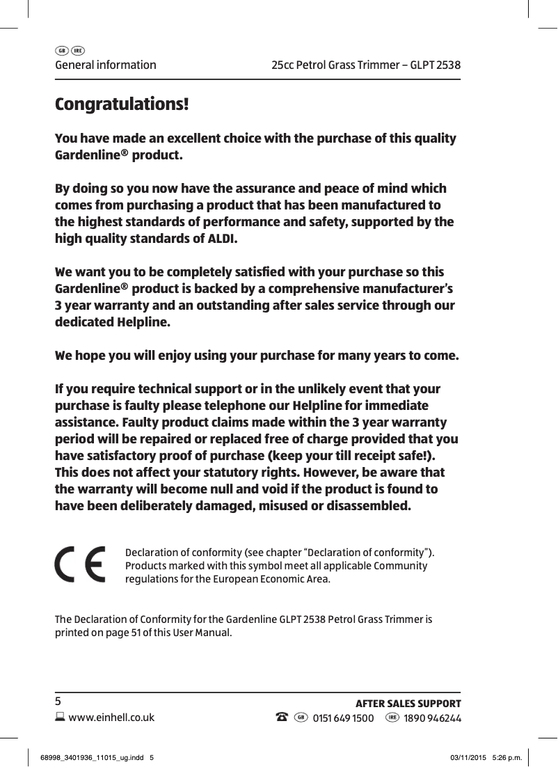 Página 1 del manual Manual de usuario Gardenline GLPT 2538