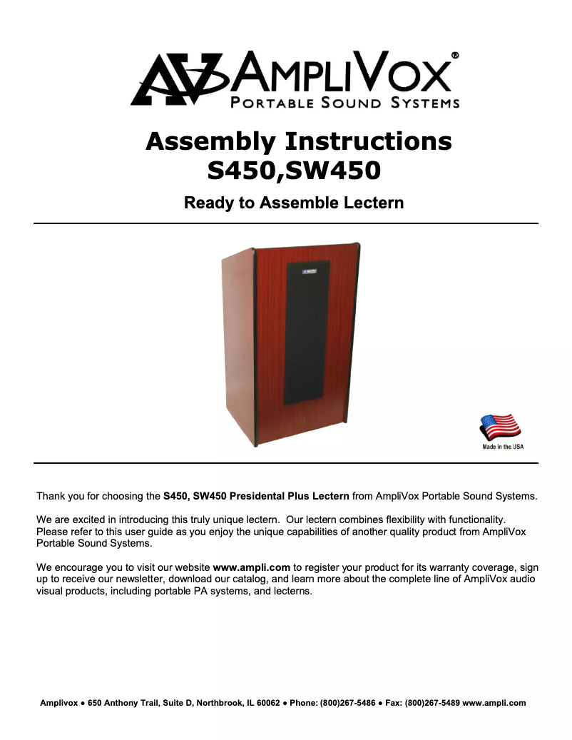 Page n°1 - Manuel utilisateur AmpliVox Presidential Plus S450