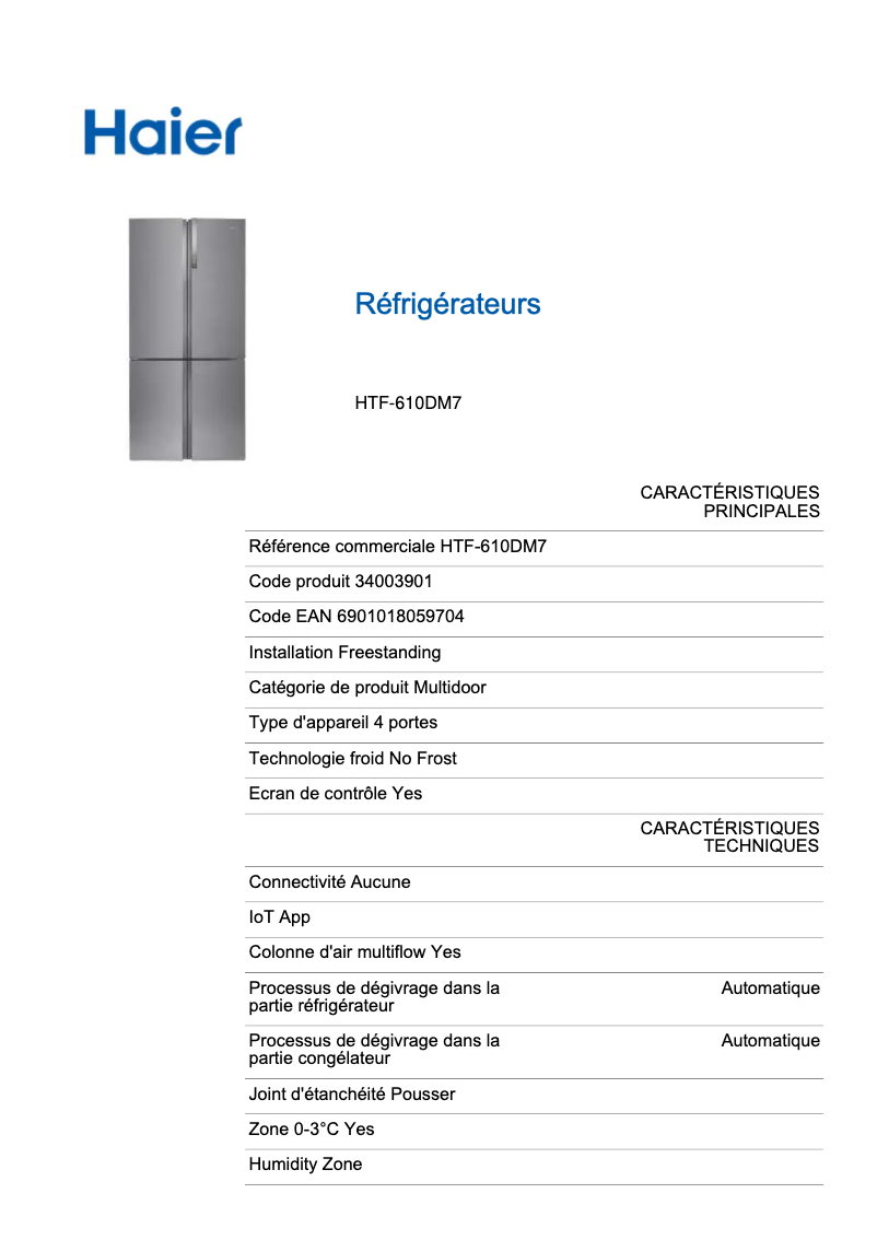 Page n°1 - Label énergétique Haier HTF-610DM7