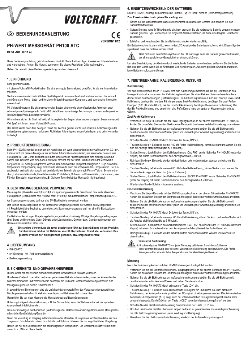 Image de la première page du manuel de l'appareil PH-100 ATC