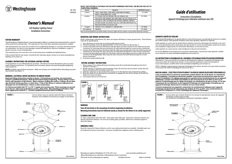 Page 1 de la notice Manuel utilisateur Westinghouse Makira 6134100