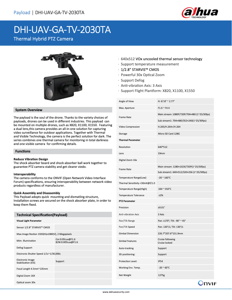 Page 1 de la notice Fiche technique Dahua Technology UAV-GA-TV-2030TA