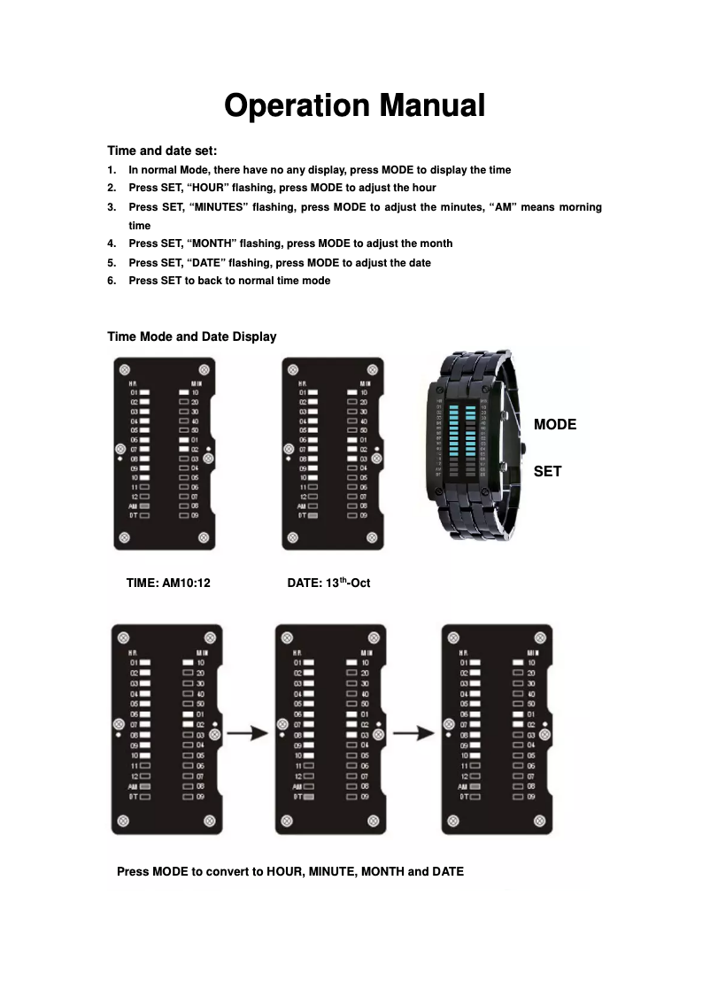 Page 1 de la notice Manuel utilisateur Skmei 0926