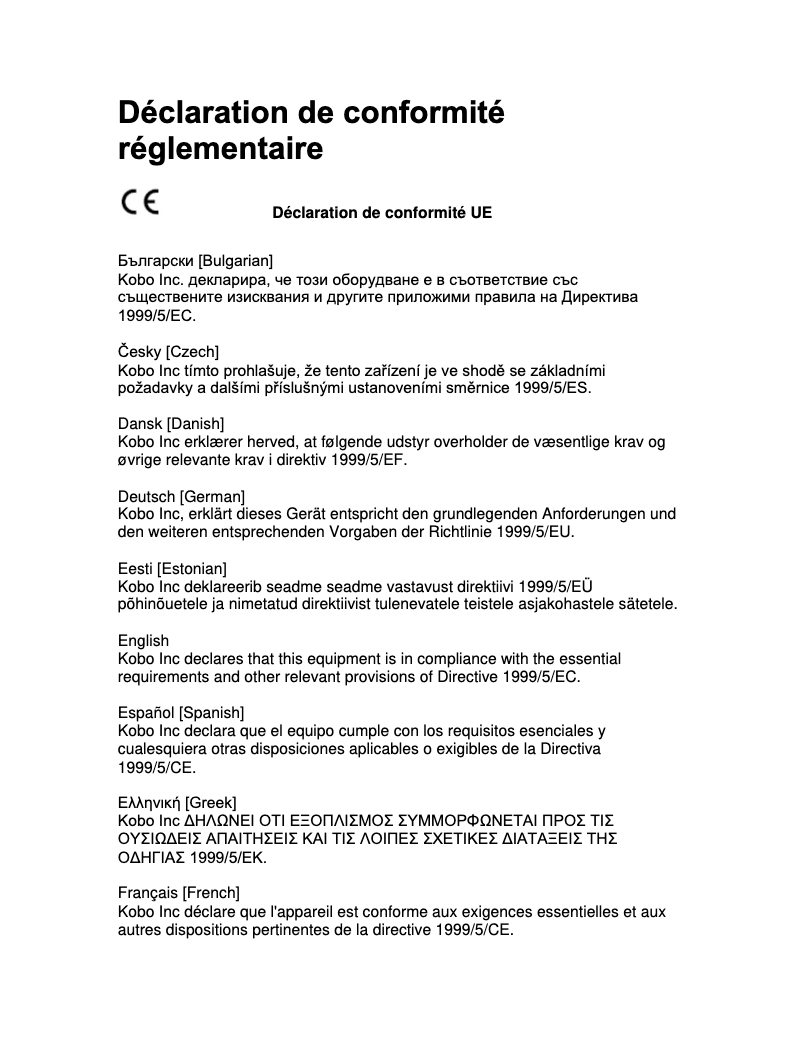 Página 1 del manual Instrucciones de seguridad Kobo Glo